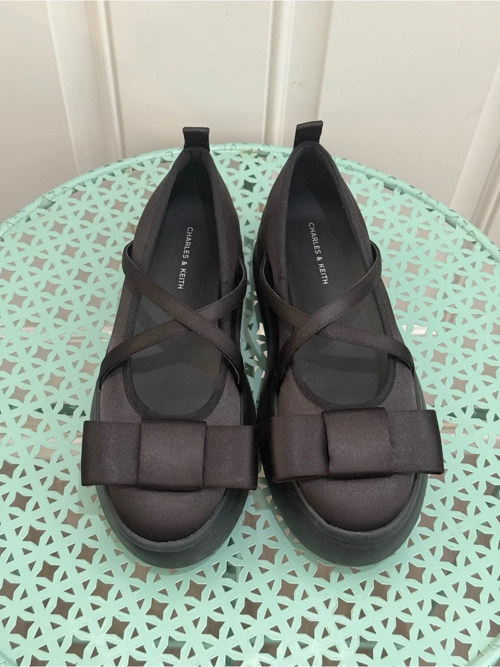 Charles & Keith Black Brantley Bow Platform Mary Janes - 38 (7.5)